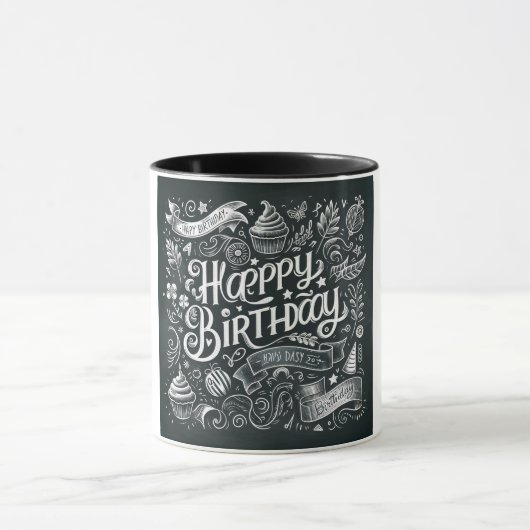 Happy Birthday Chalkboard Vintage Kunst Tasse (Zentrum)