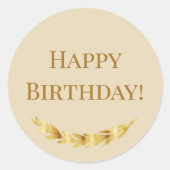 Happy Birthday champagne gold Runder Aufkleber (Vorderseite)
