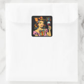 Happy Birthday | Cheers Retro Frau Quadratischer Aufkleber (Tasche)
