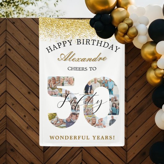 Happy Birthday Cheers To 50 Years Photo Collage Banner
