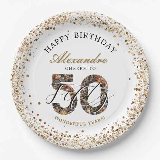 Happy Birthday Cheers To 50 Years Photo Collage Pappteller (Vorderseite)