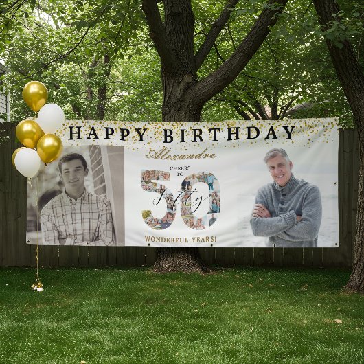 Happy Birthday Cheers To 50 Years Photo Then & Now Banner