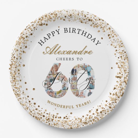 Happy Birthday Cheers To 60 Years Photo Collage Pappteller (Vorderseite)