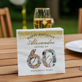 Happy Birthday Cheers To 60 Years Photo Collage Serviette