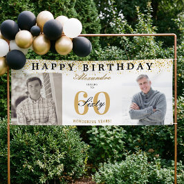 Happy Birthday Cheers To 60 Years Photo Then & Now Banner
