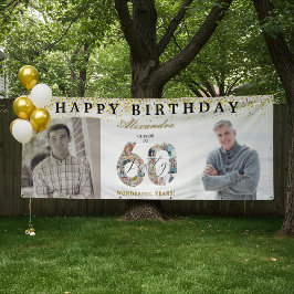 Happy Birthday Cheers To 60 Years Photo Then & Now Banner