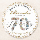 Happy Birthday Cheers To 70 Years Photo Collage Runder Pappuntersetzer (Vorderseite)