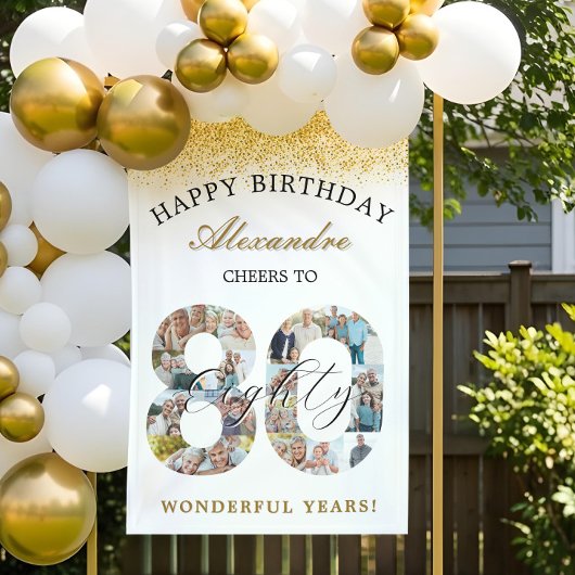 Happy Birthday Cheers To 80 Years Photo Collage Banner