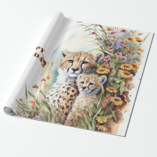 Happy Birthday Cheetah Baby und Mama Geschenkpapier