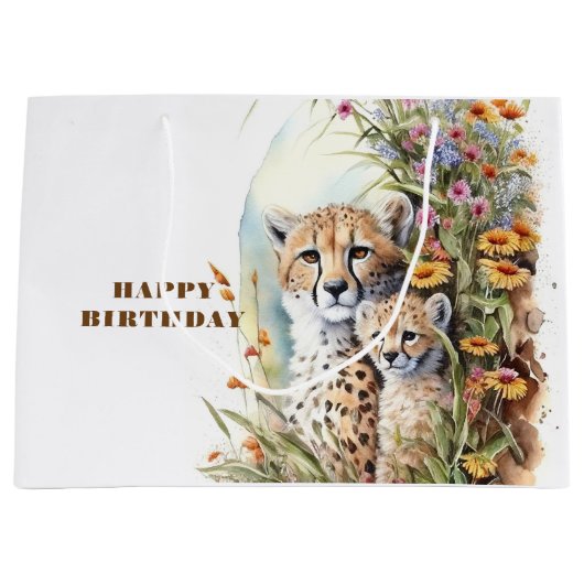 Happy Birthday Cheetah Baby und Mama Große Geschenktüte (Vorderseite)