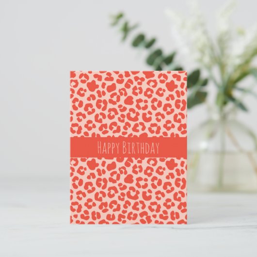 Happy Birthday Cheetah Print Pattern Red Postcard Postkarte (Stehend Vorderseite)