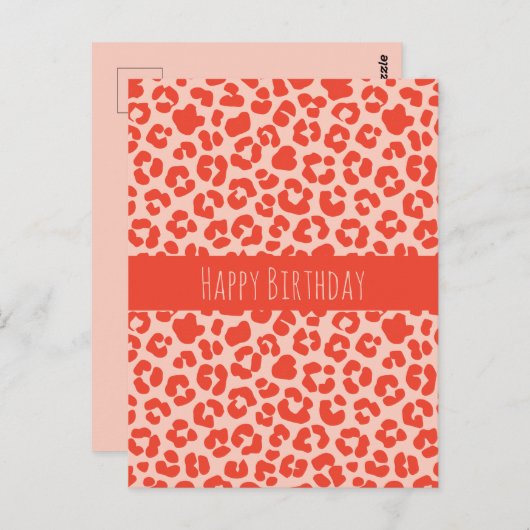 Happy Birthday Cheetah Print Pattern Red Postcard Postkarte (Vorne/Hinten)