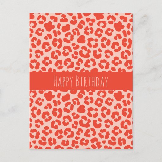 Happy Birthday Cheetah Print Pattern Red Postcard Postkarte (Vorderseite)