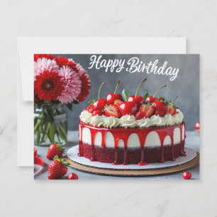 Happy Birthday Cherry Strawberry Cake Postkarte
