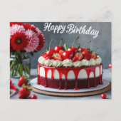Happy Birthday Cherry Strawberry Cake Postkarte (Vorderseite)