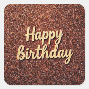 Happy Birthday Chic Earth Tone Sparkle Glitzer Quadratischer Aufkleber