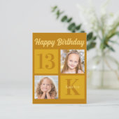 Happy Birthday Chic Gold 2 Foto Personalisiert Postkarte (Stehend Vorderseite)