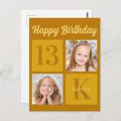 Happy Birthday Chic Gold 2 Foto Personalisiert Postkarte (Vorne/Hinten)