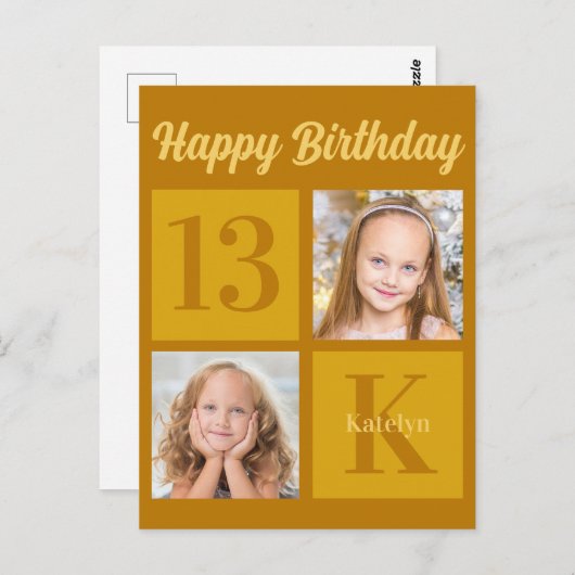 Happy Birthday Chic Gold 2 Foto Personalisiert Postkarte (Vorne/Hinten)