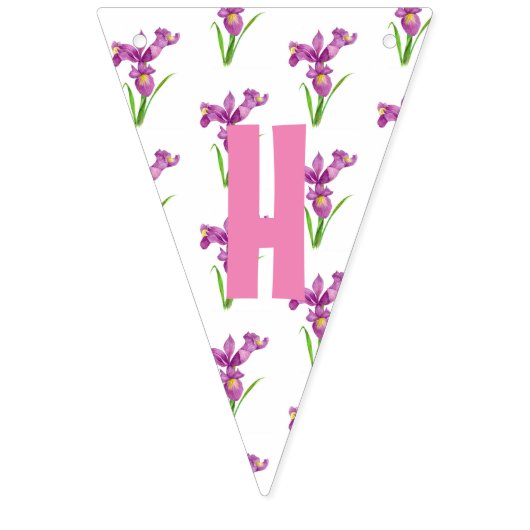 Happy Birthday Chic Lila Irises Polka Dots Wimpelkette (Zweite Fahne)