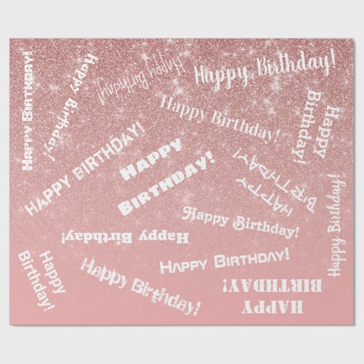 Happy Birthday Chic Rose Gold Glitzer Pink Geschenkpapier (Flach)