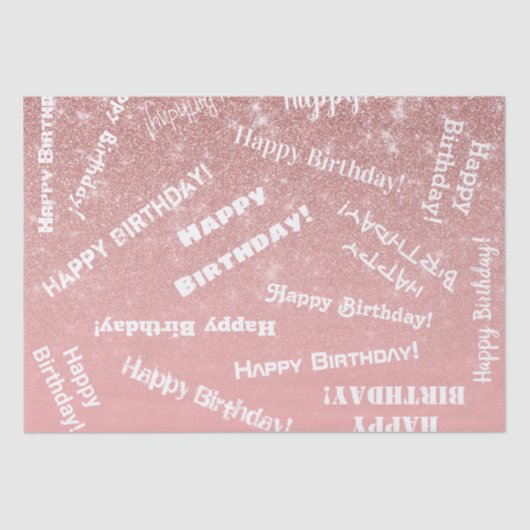 Happy Birthday Chic Rose Gold Glitzer Pink Seidenpapier (Vorderseite)