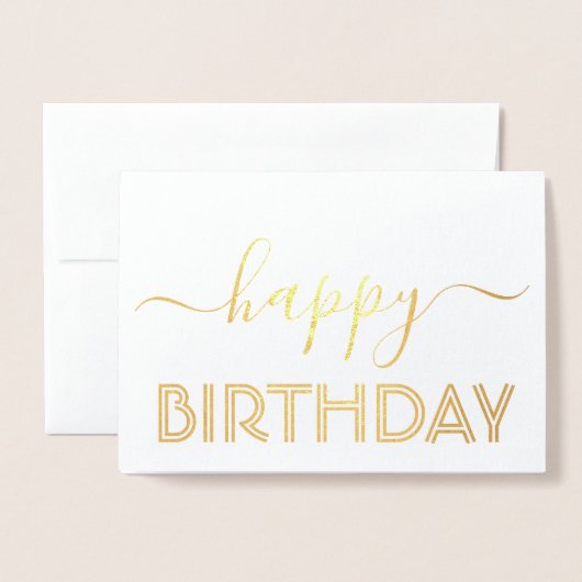 Happy Birthday Chic Script Minimal Glam Gold Real Folienkarte (Vorderseite mit Umschlag)