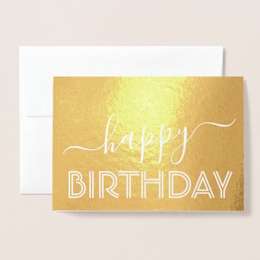 Happy Birthday Chic Script Minimal Glam Gold Real Folienkarte (Vorderseite mit Umschlag)