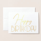 Happy Birthday Chic Script Minimal Glam Silver Folienkarte (Vorderseite mit Umschlag)