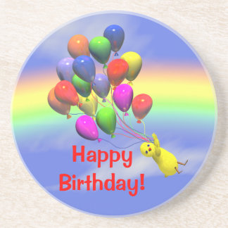 Happy Birthday Chicken und Balloons Sandstein Untersetzer