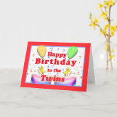 Happy Birthday Chickens for Twins Karte (Gelbe Blume)