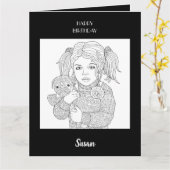 Happy Birthday Child and Dog Coloring Karte (Gelbe Blume)