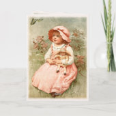 Happy Birthday - Child Holding Doll Vintages Desig Karte (Rückseite)