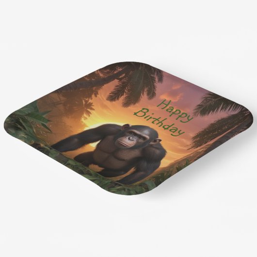 Happy Birthday Chimp Pappteller (Gewinkelt)