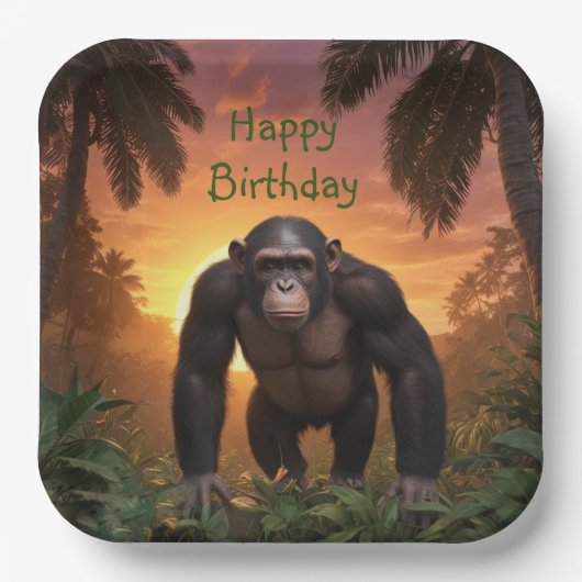Happy Birthday Chimp Pappteller (Vorderseite)