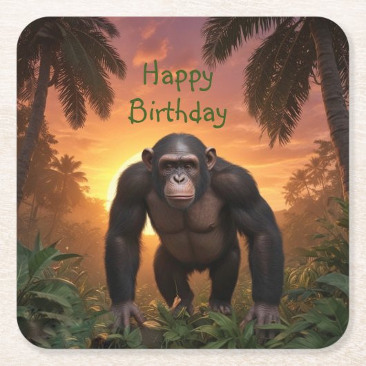 Happy Birthday Chimp Rechteckiger Pappuntersetzer (Vorderseite)
