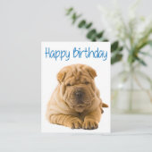 Happy Birthday Chinese Shar Pei Puppy Dog Card Postkarte (Stehend Vorderseite)