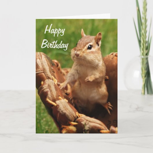 Happy Birthday Chipmunk Baseball spielen Karte (Vorderseite)