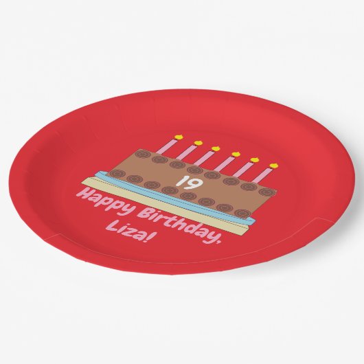 Happy Birthday Chocolate Cake Pappteller (Schrägansicht)