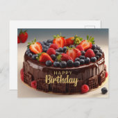Happy Birthday Chocolate Fruchtkuchen Postkarte (Vorne/Hinten)