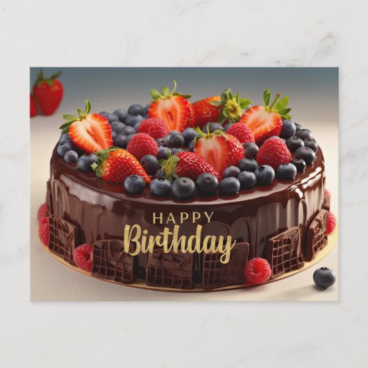 Happy Birthday Chocolate Fruchtkuchen Postkarte (Vorderseite)