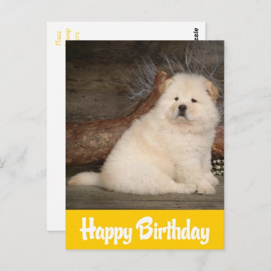 Happy Birthday Chow Chow Welpe Hund Gelbe Postkart Postkarte (Vorne/Hinten)