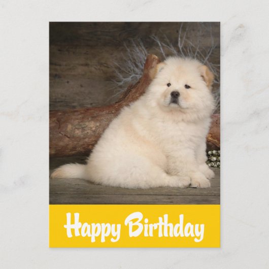 Happy Birthday Chow Chow Welpe Hund Gelbe Postkart Postkarte (Vorderseite)