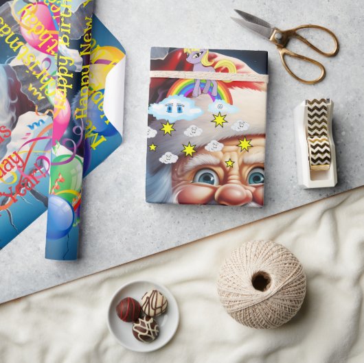 Happy Birthday Christmas Unicorn Wrapping Paper Geschenkpapier (Kunsthandwerk)