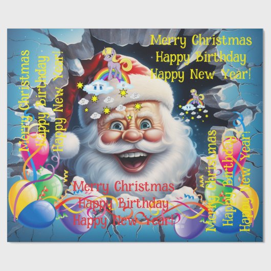 Happy Birthday Christmas Unicorn Wrapping Paper Geschenkpapier (Flach)