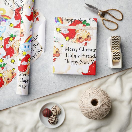 Happy Birthday Christmas Unicorn Wrapping Paper Geschenkpapier (Kunsthandwerk)