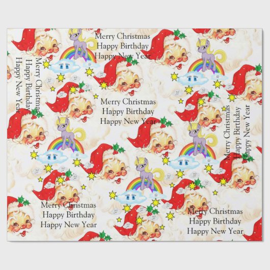 Happy Birthday Christmas Unicorn Wrapping Paper Geschenkpapier (Flach)