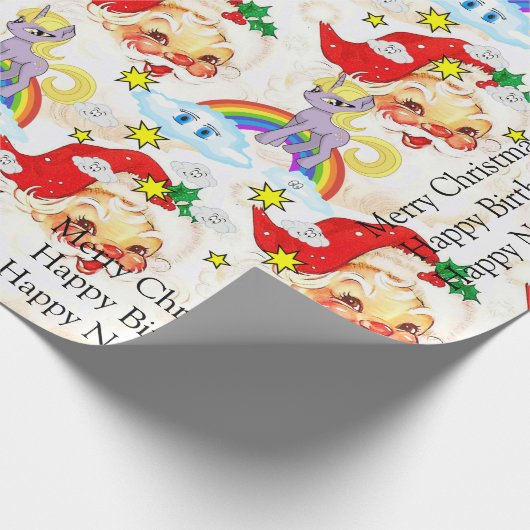 Happy Birthday Christmas Unicorn Wrapping Paper Geschenkpapier (Ecke)