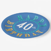 Happy Birthday Circle of Stars Blue ID527 Pappteller (Schrägansicht)