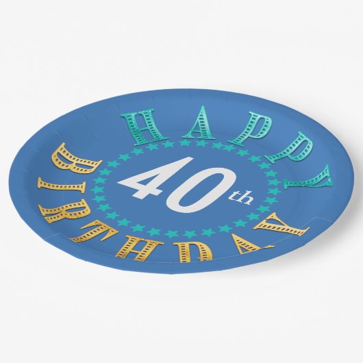 Happy Birthday Circle of Stars Blue ID527 Pappteller (Schrägansicht)